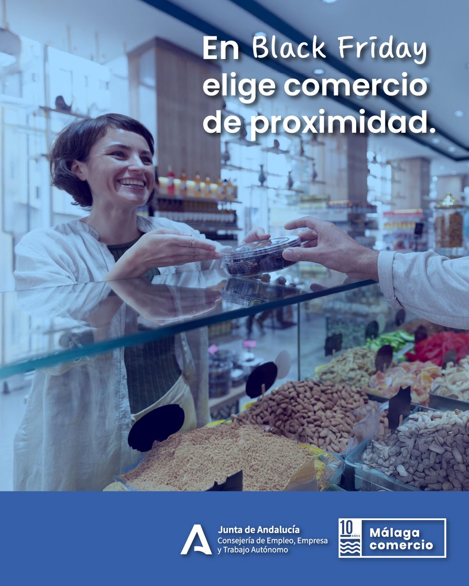 En Black Friday, mira más cerca. Detrás de cada pequeño comercio hay personas que conocen tu barrio y trabajan cada día para ofrecerte lo mejor. Apoya al comercio local, apoya a Málaga 💙
<a href="/EmpleoJunta/">Consejería de Empleo, Empresa y Trabajo Autónomo</a>
#MálagaComercio #BlackFriday #ComercioLocal