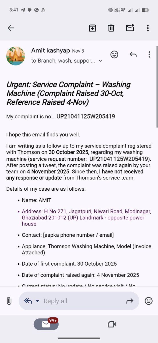 amitchi07's tweet photo. @ThomsonTvIndia @jagograhakjago @ConsumerReports
Hello,
30 Oct ki complaint ki hue 10 Nov m 1 engineer appoint kiya tha wo bhi 4 mail daalne ke bad, wo visit pe aaya or bola koi part dalega usme 15 days lagene. 
Aj 27 Nov h or koi update nahi h.
#poorservice #helpinghand https://t.co/ICvUiV5Wve