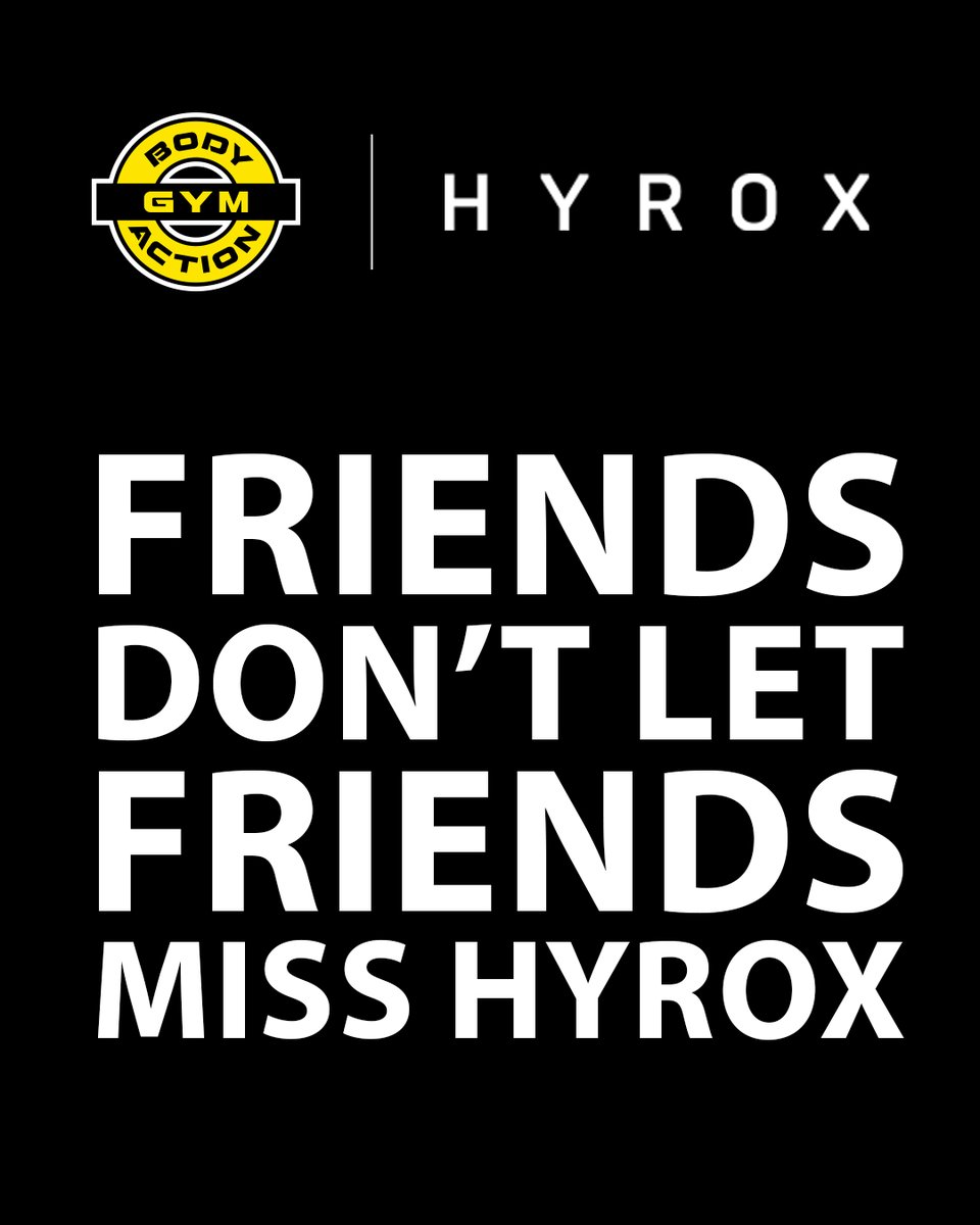 BodyActionGym's tweet image. Friends don’t let friends miss HYROX. 💥 Grab your training partner, bring the energy, and take on the ultimate test of strength and endurance — together.

#BodyActionGym #HYROX #TrainTogether #StrongerWithFriends #6StarPerformance