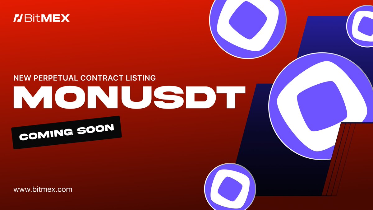 BitMEX's tweet image. A new $MON (@monad) perp is coming to BitMEX 👀

📅 28 November at 04:00 UTC
🚀 50x leverage, margined in $USDT

More details: 
bitmex.com/blog/monusdt