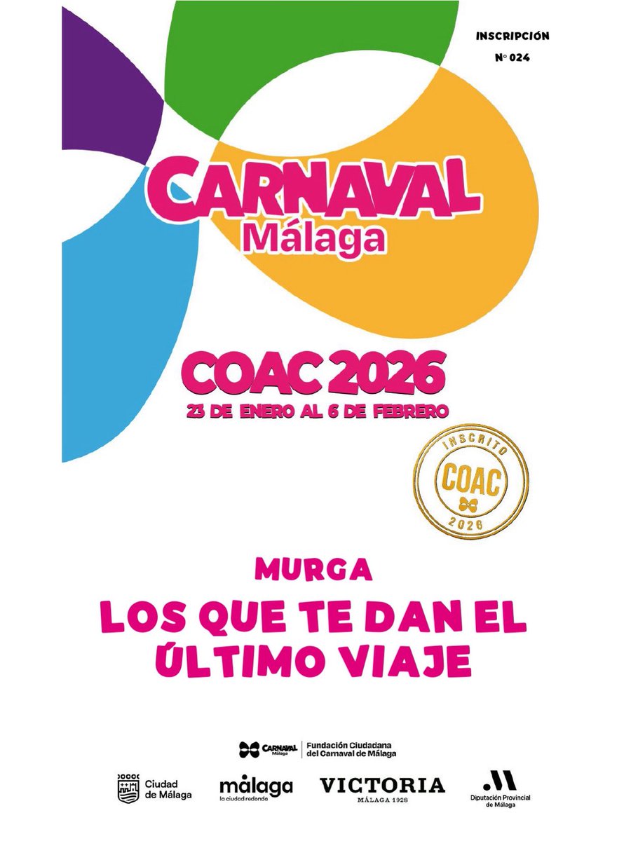 ¡𝐘𝐚 𝐞𝐬𝐭𝐚𝐦𝐨𝐬 𝐢𝐧𝐬𝐜𝐫𝐢𝐭𝐨𝐬! ✍🏻 ✅

Este próximo 𝘾𝙖𝙧𝙣𝙖𝙫𝙖𝙡 volveremos al <a href="/CarnavalMLG/">Carnaval de Málaga</a> con las mismas ganas e ilusión de disfrutar con todos vosotros/as un año más 🤩

#lachirigotadesalar #coac2026 #Chirigota #Carnaval2026