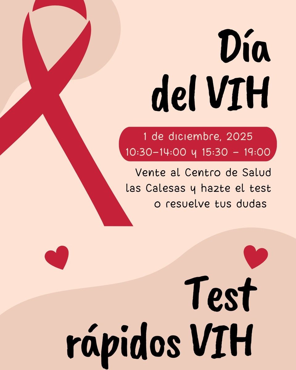 📣 Info <a href="/CSLasCalesas/">CSU Las Calesas</a> 

Lunes, 1 de diciembre 
Test VIH y resolución de dudas

#SaludComunitaria #Usera #hacemosbarrio #VIH