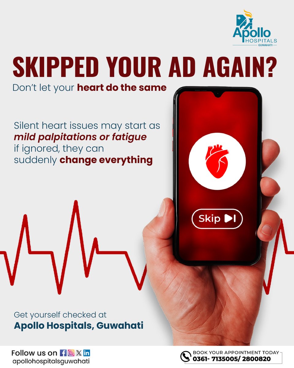 ApolloGuwahati's tweet image. Don’t skip the signs your heart is trying to show you. 

Book Your Heart Checkup Today

Call 0361-7135005 / 2800820

#apollohospitalsguwahati #hearthealth #HeartCheckup #heartbeat #healthcare #ApolloHospitals #guwahati