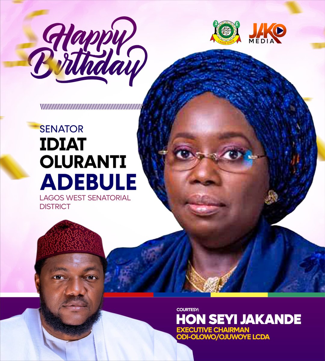 Happy Birthday to Sen. Idiat Oluranti Adebule! A true icon of strength, compassion &amp; service, inspiring countless lives &amp; leaving a lasting impact on Lagos West Senatorial District. Here's to another year of wisdom, joy &amp; triumphs!
#HappyBirthday #LegacyOfService
#Leadership