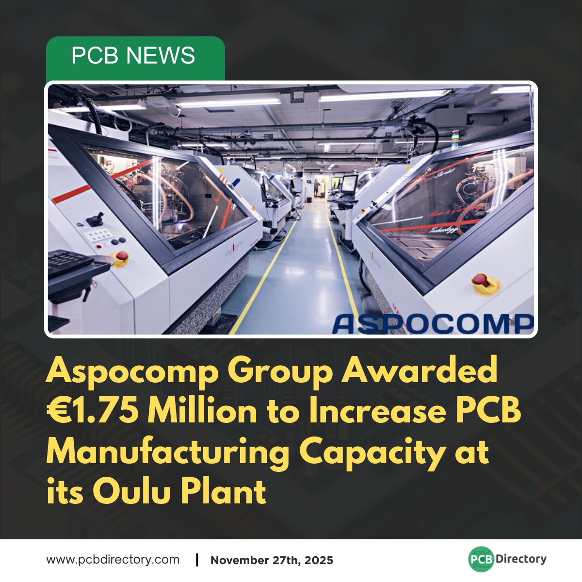 PCB_Directory's tweet image. Aspocomp has secured EUR 1.75M in EU Just Transition funding to expand PCB manufacturing capacity at its Oulu plant.

Read more: ow.ly/lkrE50Xyy8c

#printedcircuit #news #industry #Aspocomp #PCB #manufacturing #semiconductors #defence #EUfunding