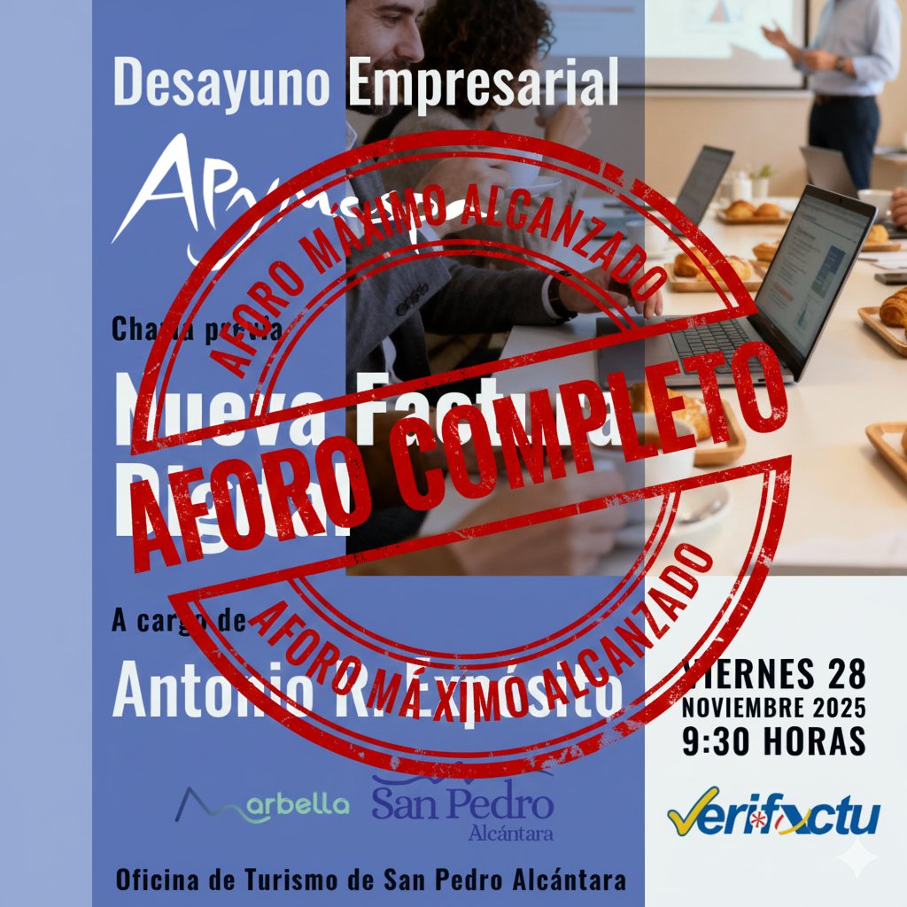 📢 Aforo completo para el Desayuno Empresarial y charla sobre VeriFactu.

Gracias por la gran respuesta 🙌

Como para autónomos la normativa será obligatoria desde el 1 de julio de 2026, intentaremos organizar otra sesión próximamente.

¡Os mantendremos informados!