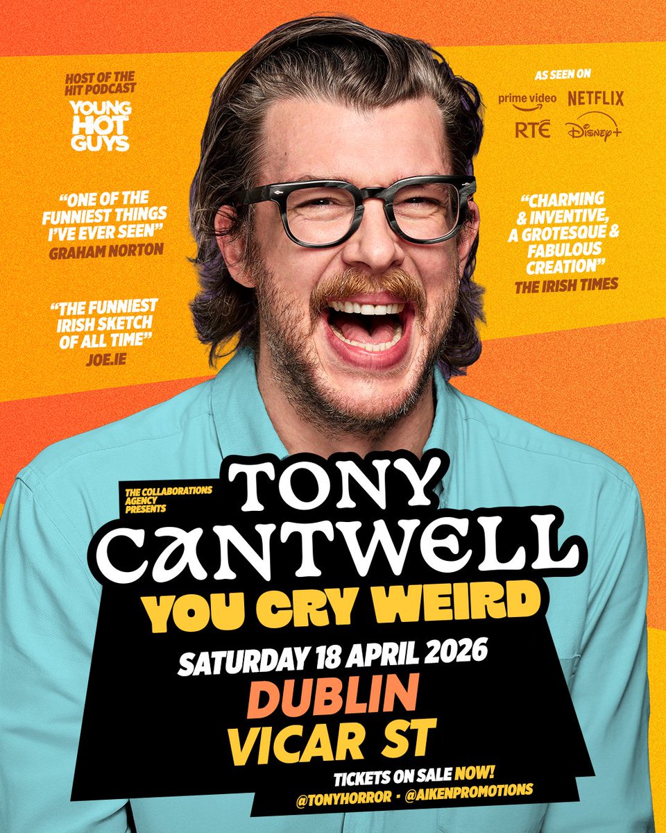★ ★ 𝗝𝗨𝗦𝗧 𝗔𝗡𝗡𝗢𝗨𝗡𝗖𝗘𝗗 &amp; 𝗢𝗡 𝗦𝗔𝗟𝗘 ★ ★

Join <a href="/tonyhorror/">Tony Cantwell</a> for his brand new Fringe Award nominated show 'You Cry Weird' coming to <a href="/Vicar_Street/">Vicar St</a> on 18 April 2026! 😭😂

🎫 On sale now ~ bit.ly/3YlgKGy