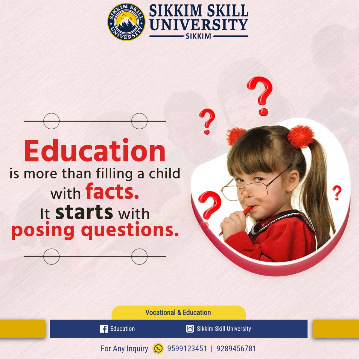 SikkimSkill's tweet image. At Sikkim Skill University, education is the pathway to empowerment, growth, and transformation.
#SikkimSkillUniversity #Education #SkillBasedLearning #KnowledgeIsPower #FutureReady #LearningForLife #EmpowerThroughEducation #AcademicExcellence #GrowWithSkills #InspirationDaily
