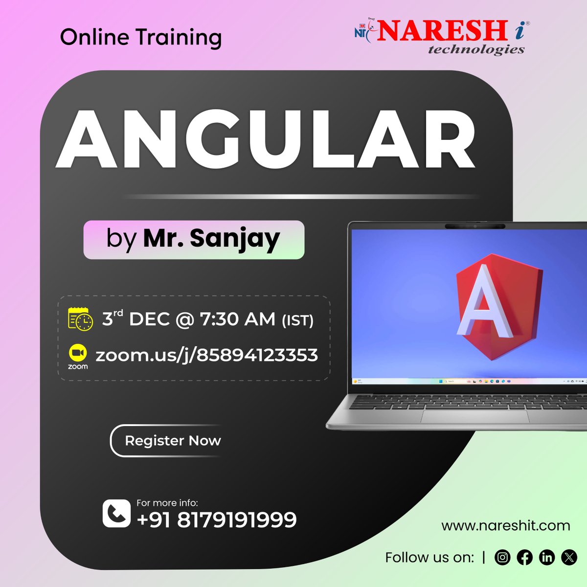 nareshitech's tweet image. 🚀 Kickstart Your Frontend Career with ANGULAR!

👉 Register Now: t.ly/Angular-3D

 by Mr. Sanjay, 📅 Starts: 3rd December 2025
⏰ Time: 7:30 AM (IST)

#AngularTraining #FrontendDevelopment #WebDevelopment #LearnAngular #AngularCourse