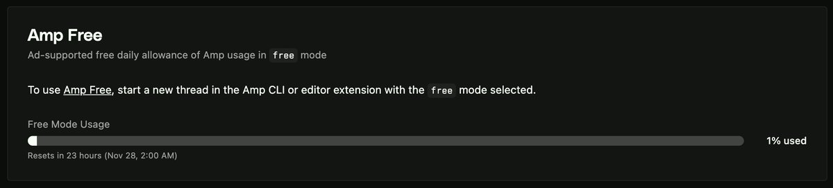 You can now see how much @AmpCode free mode daily allowance you have left, and when it resets.
Happ