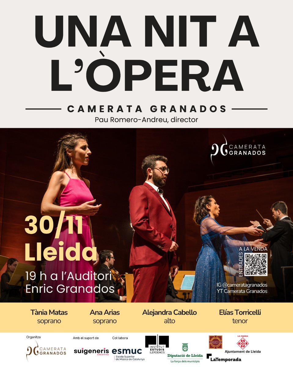 Una nit a l'Òpera
Camerata Granados
Diumenge 30 de novembre
19 h
Auditori Enric Granados
Lleida