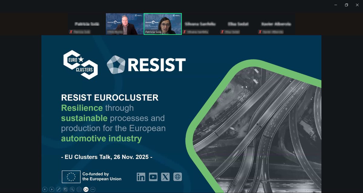 RESISTeucluster's tweet image. 📢 Yesterday we had the opportunity to present RESIST during the EU Clusters Talk @Clusters_EU 
During the session we introduced the main goals of RESIST and the support that the project will offer to SMEs in the Mobility, Transport and Automotive ecosystem 🚙⚙️