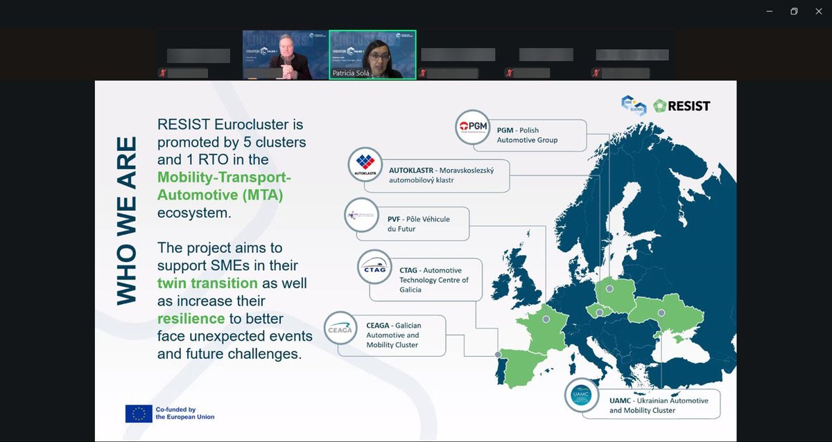 RESISTeucluster's tweet image. 📢 Yesterday we had the opportunity to present RESIST during the EU Clusters Talk @Clusters_EU 
During the session we introduced the main goals of RESIST and the support that the project will offer to SMEs in the Mobility, Transport and Automotive ecosystem 🚙⚙️