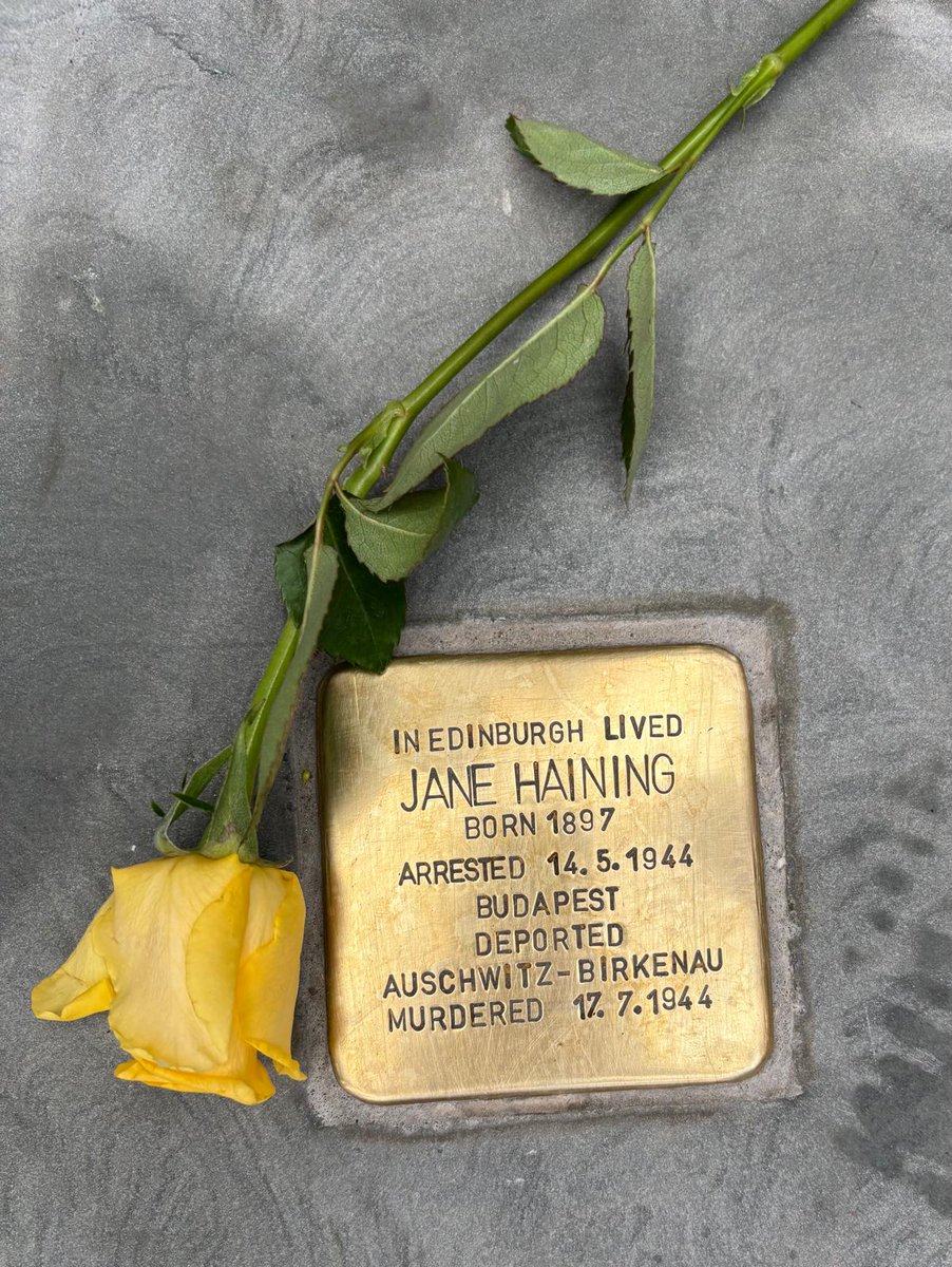 Scotland has installed its first Stolperstein, honouring Jane Haining, a Scottish woman who chose to stay in Budapest during the war to protect Jewish children and was murdered in Auschwitz for it.

Haining left Edinburgh in 1932 to care for girls at a school run by the Scottish