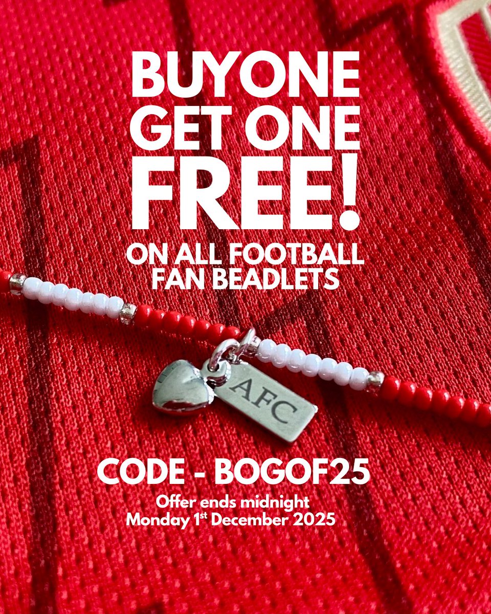 BeadletUK's tweet photo. From Friday → Midnight Monday, it's BOGOF on ALL Football Fan Beadlets (excludes Men’s collection &amp; earrings)

Use code BOGOF25 at checkout.

👉 Shop here: https://t.co/QIjYDq5zjS

#blackfridaydeals #blackfridaysales #BlackFridaySavings #BlackFridayShopping #ChristmasGiftIdeas https://t.co/YbzKdptv4a