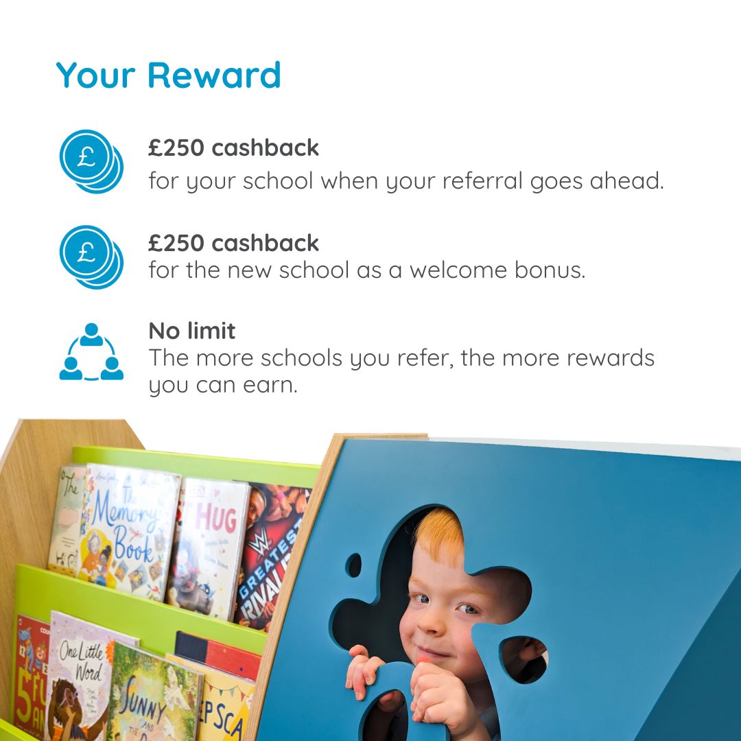 BookSpace's tweet image. 📣 Earn £250 cashback with our new library design referral scheme. Learn more: ow.ly/vshN50Xyzo1
#referralscheme #librarydesign #designservice #wordofmouth #schoollibraries #BookSpace