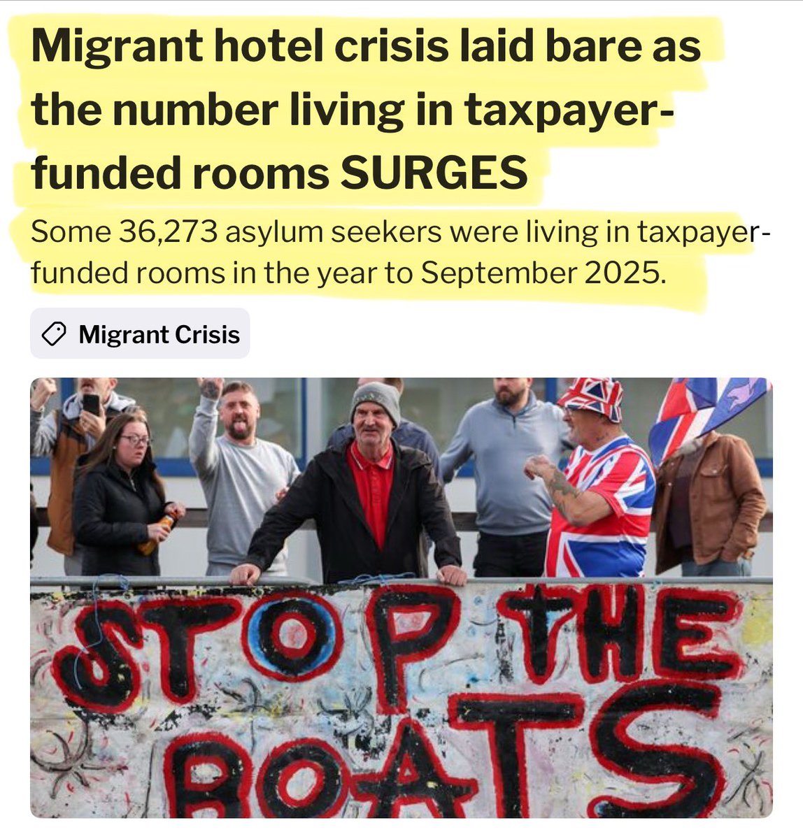 Artemisfornow's tweet photo. 110,051 people arrived in the U.K. and claimed asylum in the last 12 months.
36,273 are in hotels
41,461 asylum seekers arrived in the UK with a valid work, study or visitor visa.
And lucky tax payers will be funding £10bn more than predicted on asylum support
Brilliant. https://t.co/diWzsd01Oo
