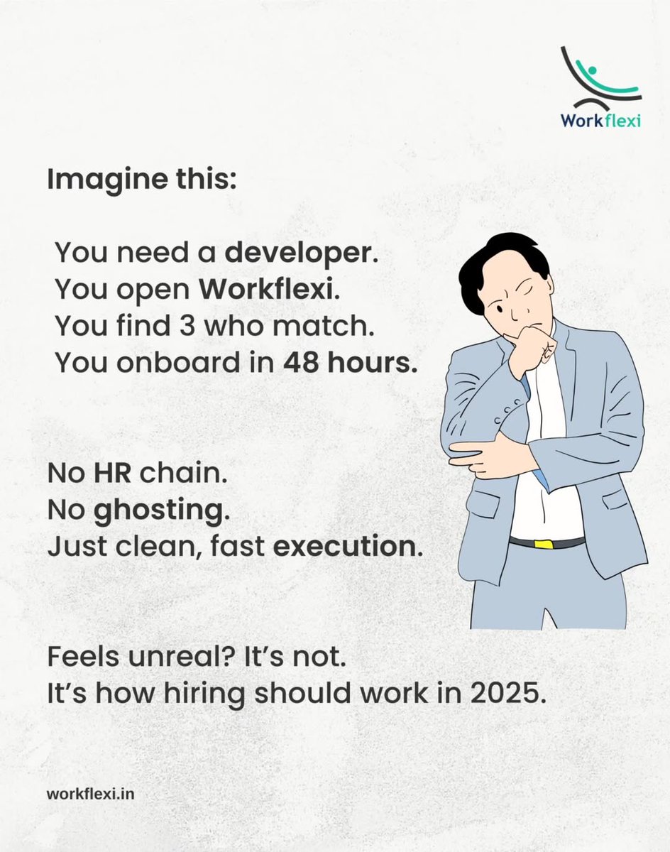 workflexitweets's tweet image. Tech hiring, simplified. No bottlenecks. No ghosting. 
Just plug-and-play talent — when you actually need them. 

#Workflexi #SmartHiring #BuildFast