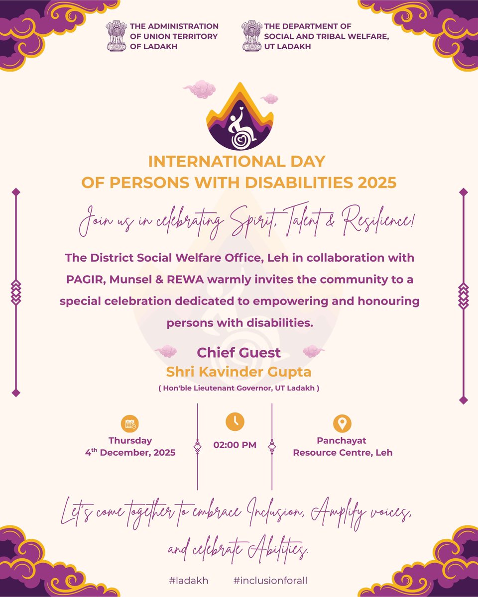 DSWO_Leh's tweet image. Celebrating spirit, talent &amp;amp; resilience on International Day of Persons with Disabilities 2025. Together, let’s build an inclusive world where every ability shines. ✨
#InclusionForAll #Ladakh #IDPD2025