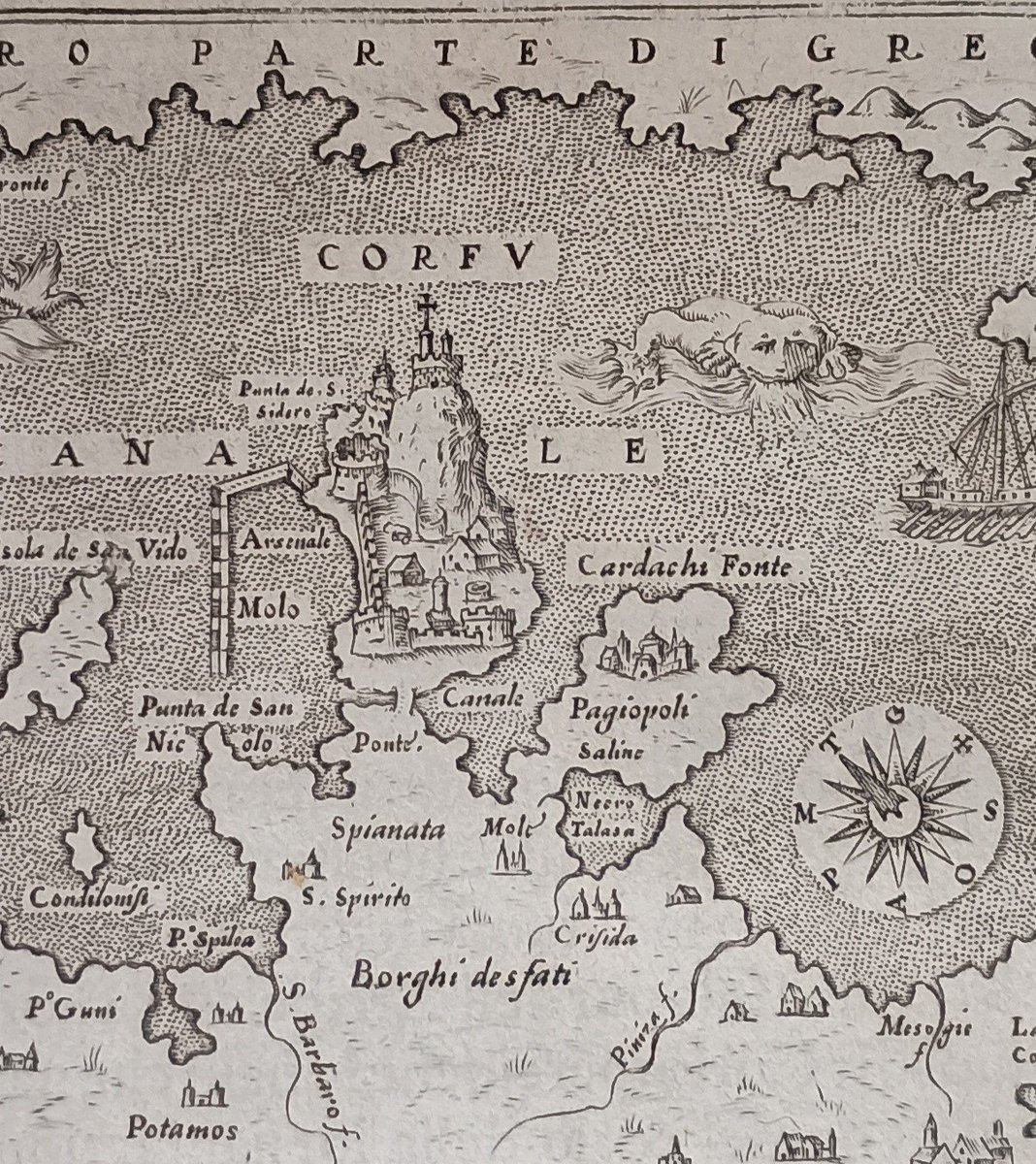 MarshsLibrary's tweet image. There&apos;s a definite dog-like look to the sea monster in this 1576 map of Corfu!