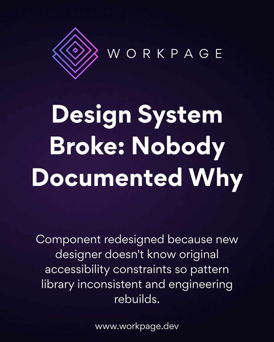 workpagedev's tweet image. A &quot;small tweak&quot; can disrupt your design system due to missing documentation. Without a single source of truth, inconsistencies arise. Clear, living design docs ensure fewer surprises and faster delivery. Are your decisions scattered or structured? #DesignSystem #UX #Accessibility