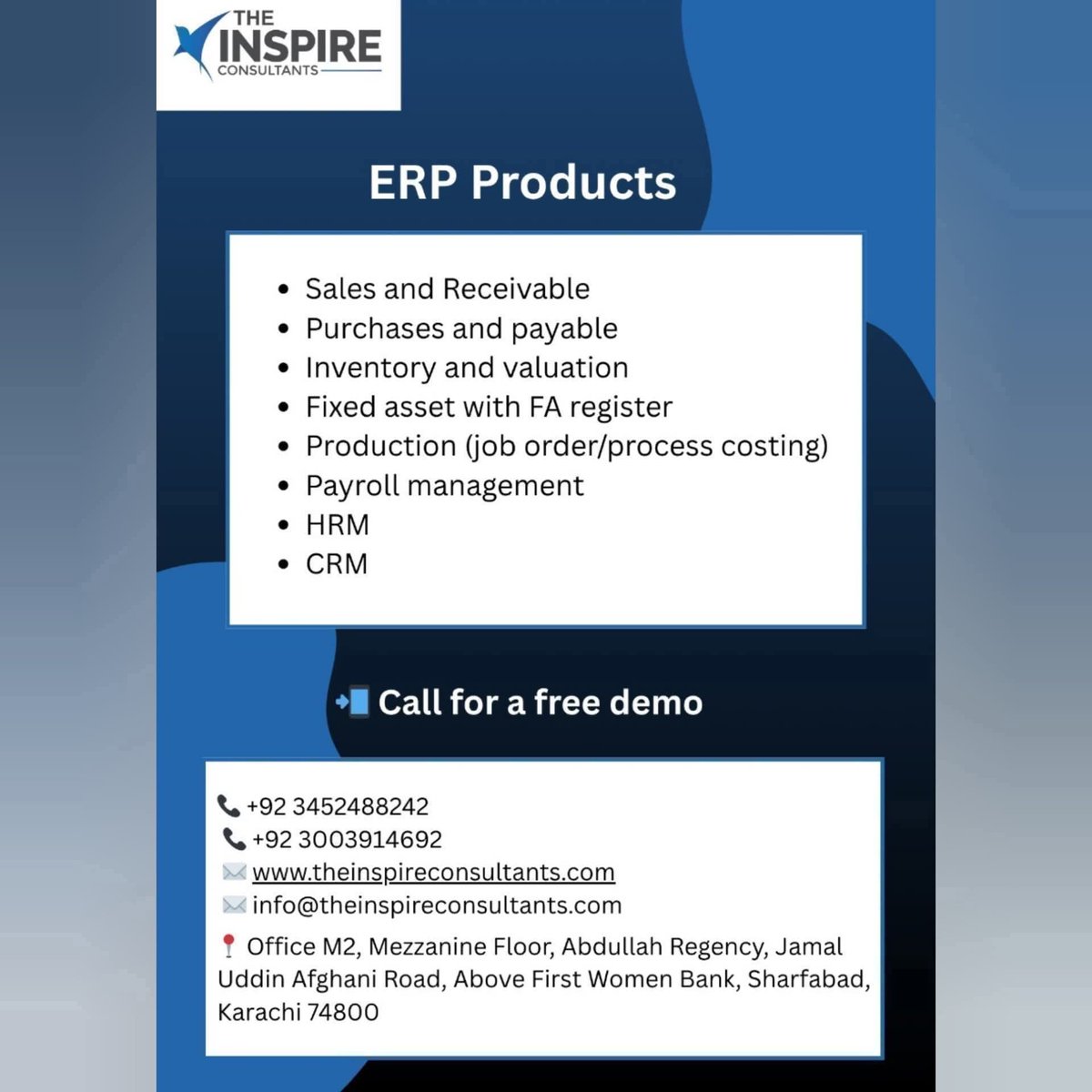 theinspireCons's tweet image. The Inspire Consultants are engaged in providing ERP services and software solutions. 

#ERP #SoftwareSolutions #ERPIntegration #BusinessSolutions #TechSolutions #ERPSystem #CloudERP #ERPConsulting #ERPImplementation