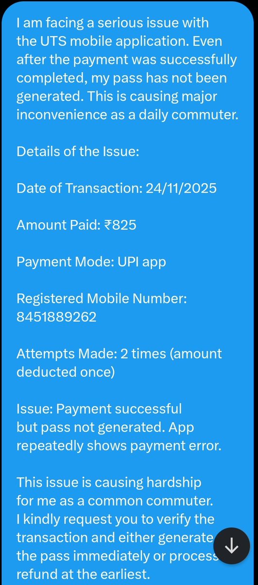 av0781's tweet photo. @PMOIndia @AshwiniVaishnaw @RailwaySeva
The persistent failures and payment issues in the UTS app are causing immense inconvenience to common people, and it feels as if the Indian Railways is unfairly collecting money without delivering the service. https://t.co/nLEkc53gCe