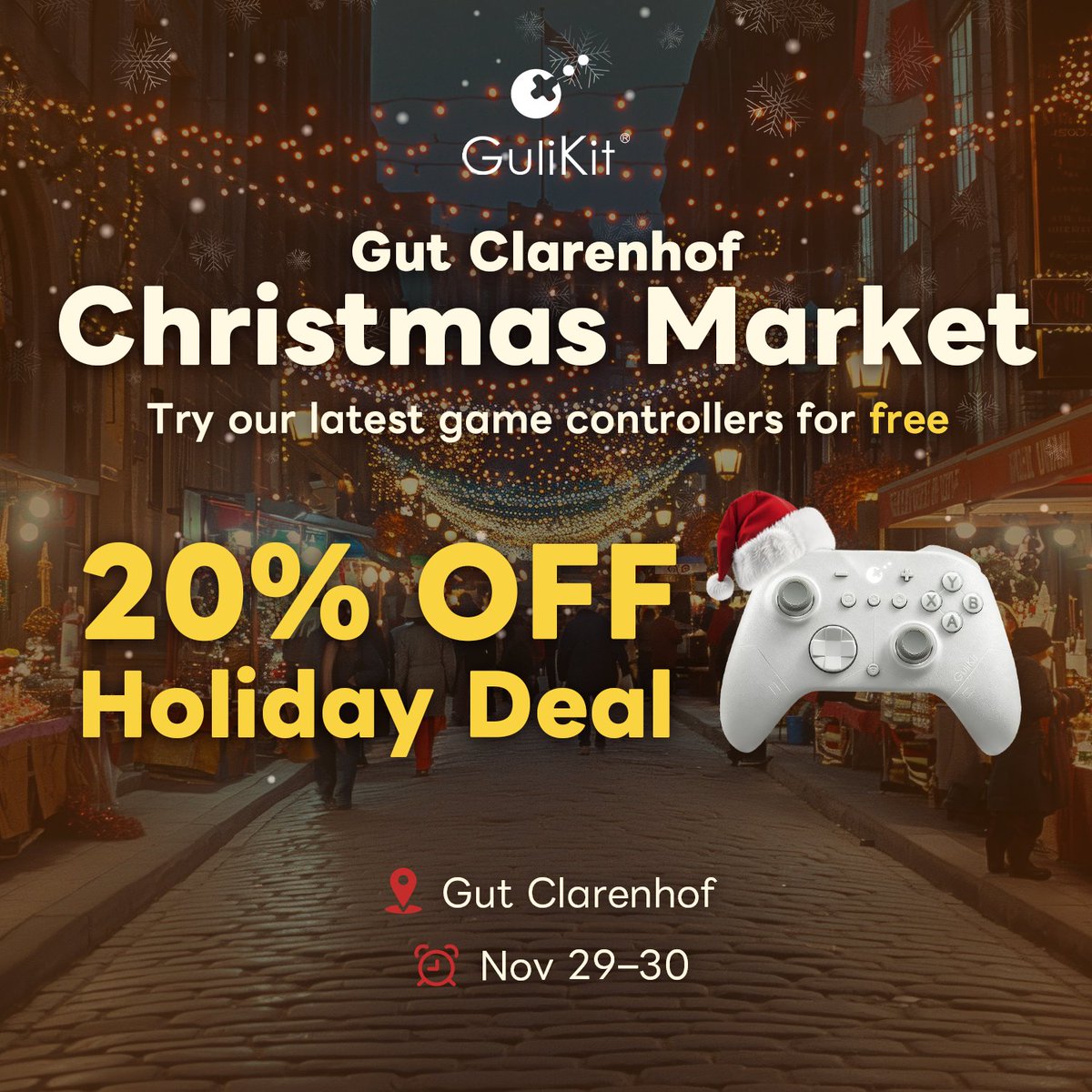 GuliKitDesign's tweet image. Welcome to the Gut Clarenhof Christmas Market this weekend!
📍Gut Clarenhof-Köln

We’re popping up at the market this weekend with a free-play stall where you can try our latest game controllers.

Just in time for the season, enjoy our Holiday Deal – 20% OFF and take home the…