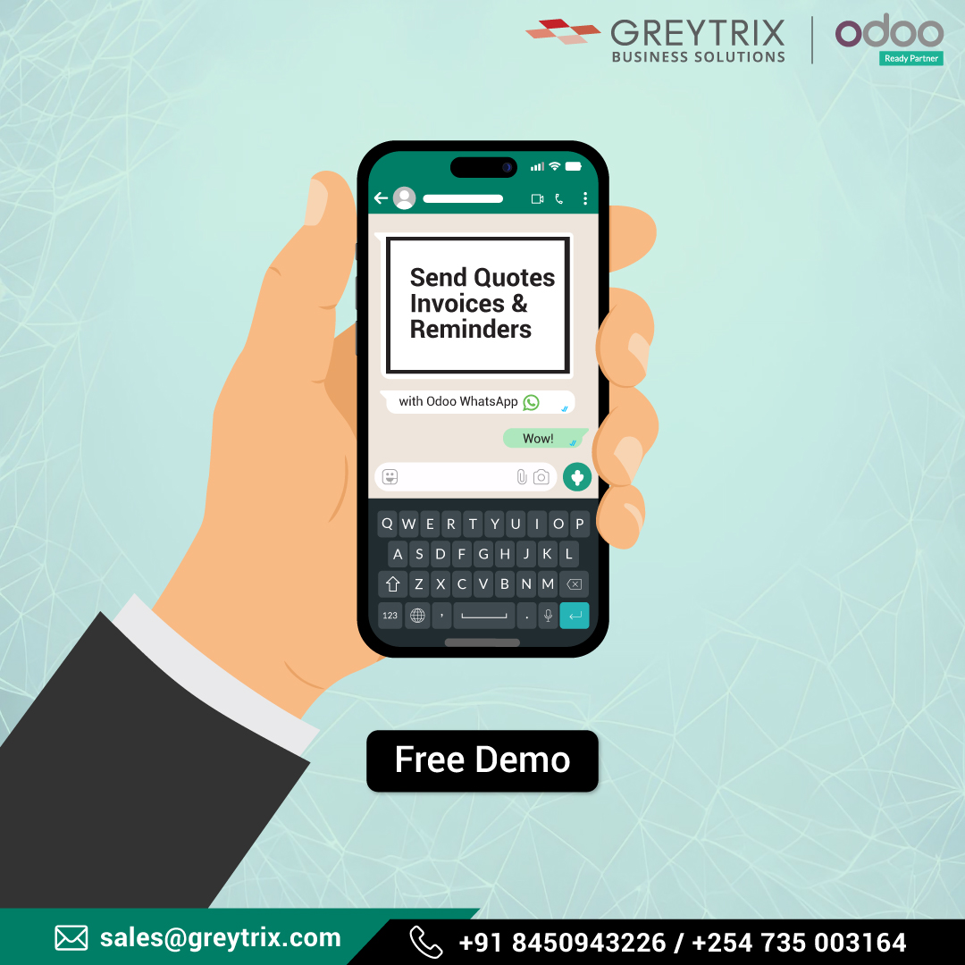 Greytrix_BS's tweet image. Connect instantly with customers using the Odoo WhatsApp App, send messages, automate quotes and invoices, and manage all chats in one place.

Know More - greytrixbizsolutions.com/solutions/odoo…

#OdooERP #GreytrixBS #OdooPartner #OdooWhatsapp