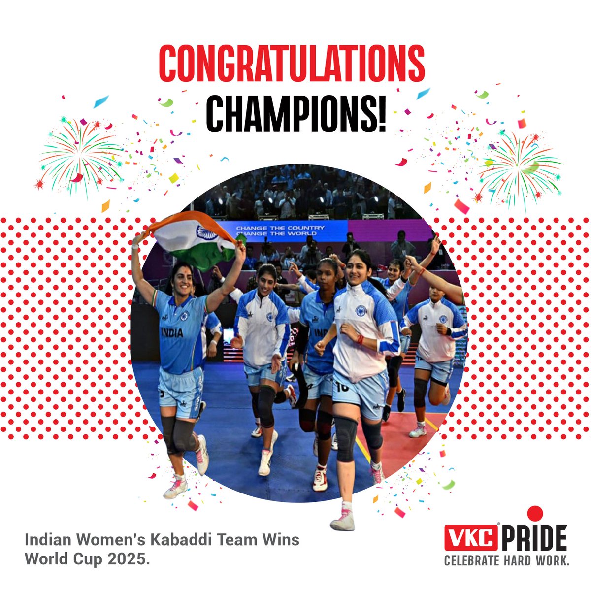 India roars on the world stage
Proud of our Kabaddi queens for winning the World Cup 2025
VKC Pride celebrates this incredible victory

#VKCPride #CelebrateHardWork #Champions #Kabaddi #Indiasvkc 🇮🇳
