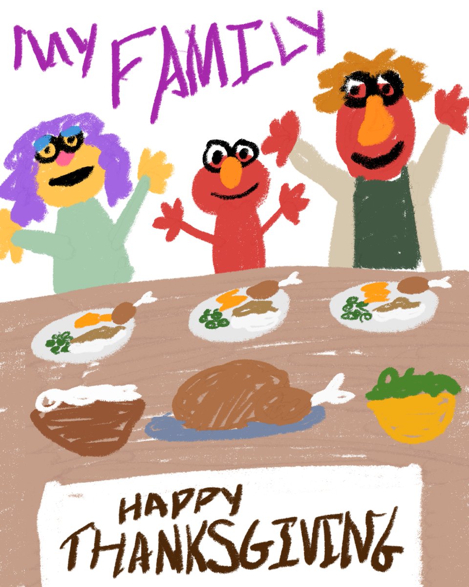 elmo's tweet image. Do you like Elmo&apos;s drawing? This year, Elmo is having Thanksgiving dinner with his mommy, daddy, and puppy Tango. Elmo&apos;s Thanksgiving is a little smaller this year but that&apos;s okay. There is so much to be thankful for! ❤️