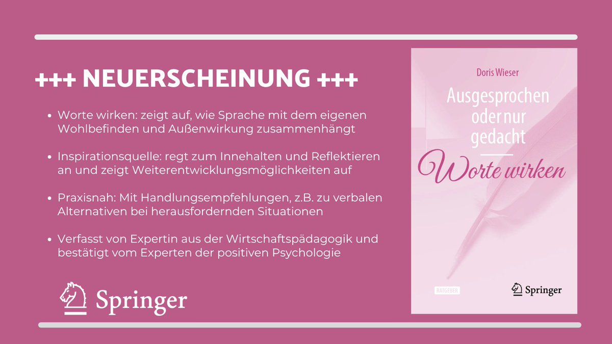 +++ NEU +++ „Ausgesprochen oder nur gedacht — Worte wirken“ von Doris Wieser. 
Ein praxisnaher Ratgeber darüber, wie Sprache unser Denken, Fühlen und Miteinander prägt. Mit inspirierenden Impulsen &amp; konkreten Alternativen für schwierige Situationen. 
tinyurl.com/2k4t74ru