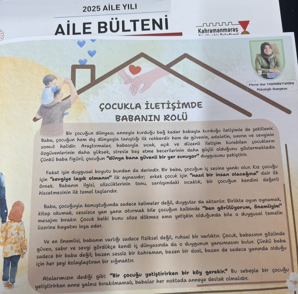 Çocukla İletişimde Babanın Rolü mutlaka okuyalım dostlar.👀 Baba olmak kolay değil… güven/adalet/sevgi/sabır…. 
#aileyılı #aile #çocuk