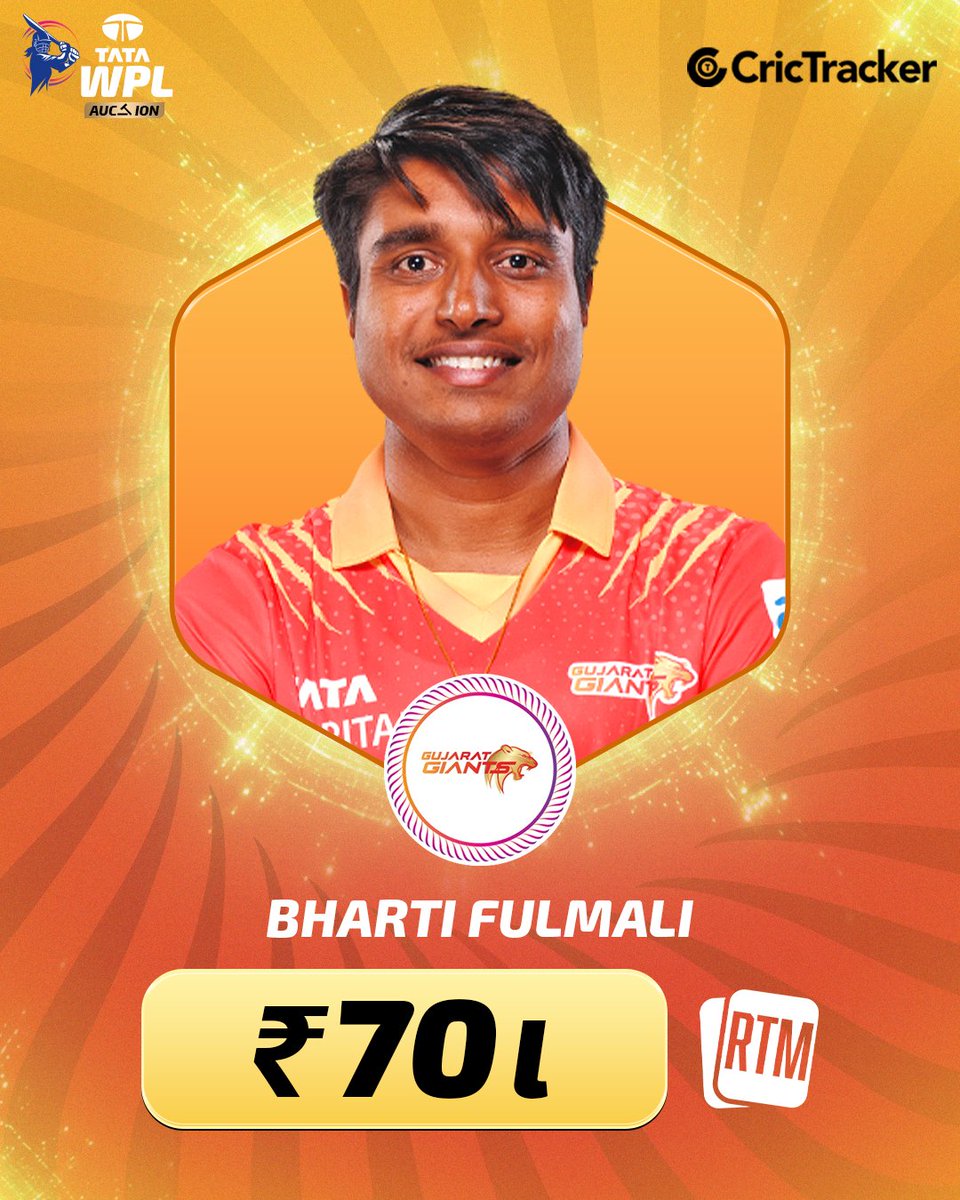 Cricketracker's tweet image. Gujarat keep Bharti Fulmali in the Orange Army setup for WPL 2026.
