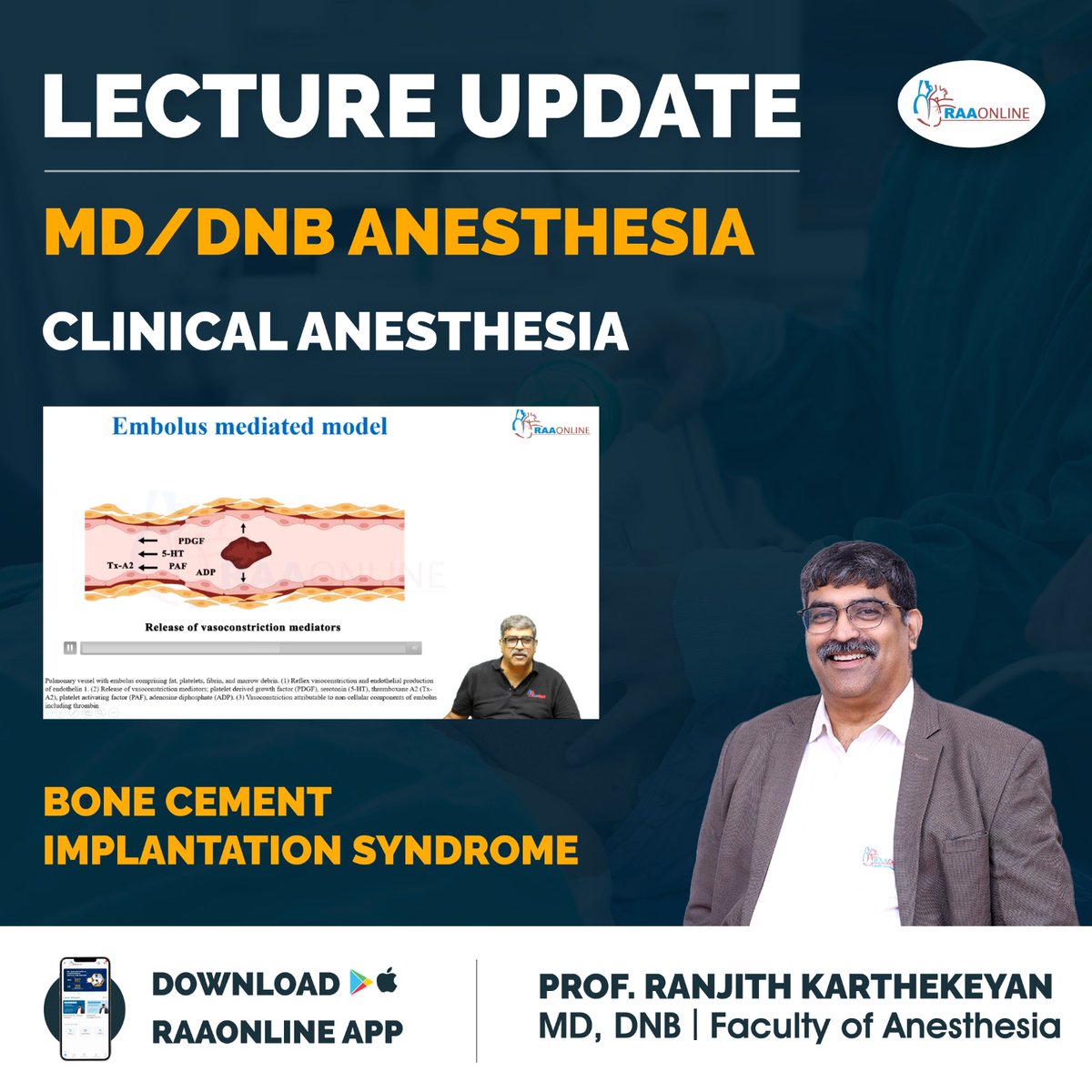 Raaonline's tweet image. Lecture Update in Anesthesia - Bone Cement Implantation Syndrome by Prof. Ranjith Karthekeyan on the RAAONLINE App.
Android: play.google.com/store/apps/det… 
IOS: apps.apple.com/in/app/raaonli…
Contact: +91-9994994266
#Raaonline #freelecture #lectureupdate #medicine #medicalstudent