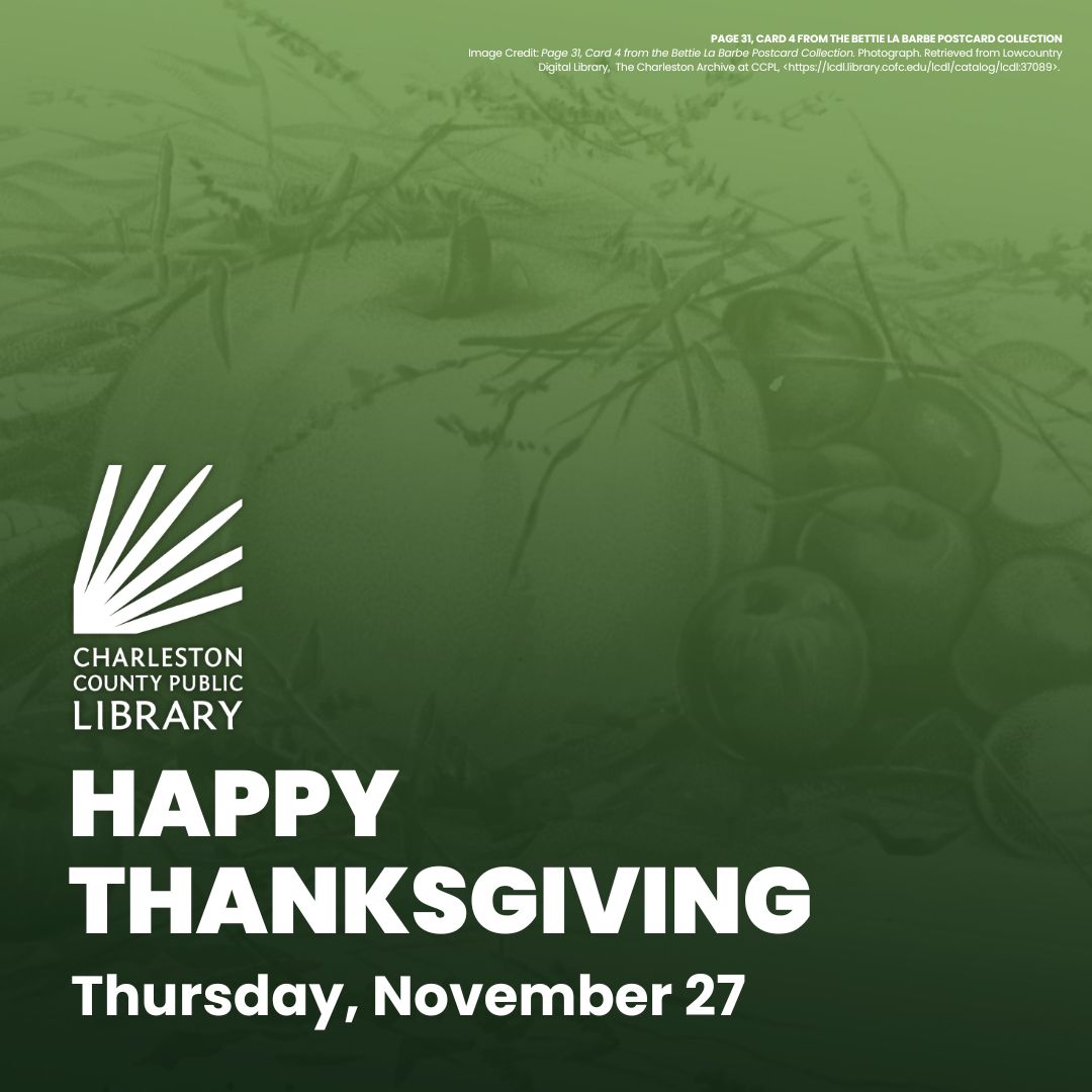 ChasCoLibrary's tweet image. Happy Thanksgiving! In recognition of this holiday, CCPL branches will be closed Thursday-Friday, November 27-28.