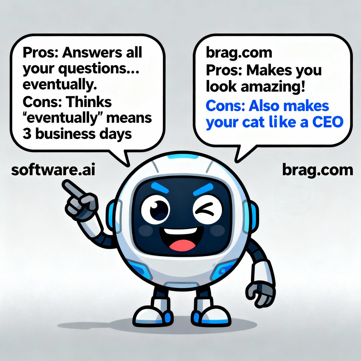 druntkers's tweet image. Battle of the Bots! 🤖⚔️ software.ai vs brag.com — Which one powers your next move? #AIshowdown #TechLaughs @domaprotocol