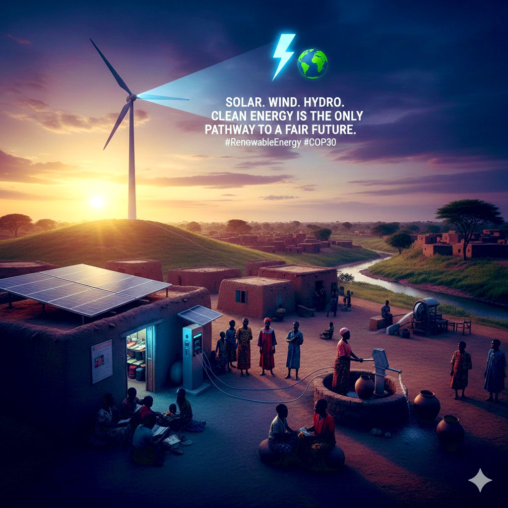 Revesfoundation's tweet photo. Solar. Wind. Hydro. Clean energy is the only pathway to a fair future. ⚡🌍 #RenewableEnergy #COP30 https://t.co/FOAJegsvqL
