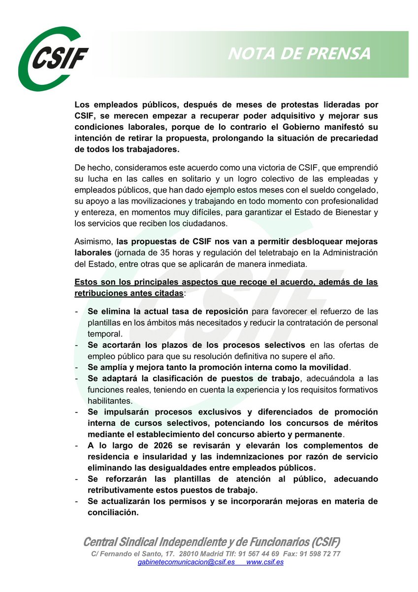 CSIFAEAT's tweet image. 📢CSIF acuerda la subida salarial con efectos retroactivos y un incremento del 11,4 % hasta 2028, junto a mejoras en permisos, Promoción Interna, 35 h, teletrabajo y mutualismo.

#EmpleadosPúblicos #SubidaSalarial #Derechos #Acuerdo #AGE