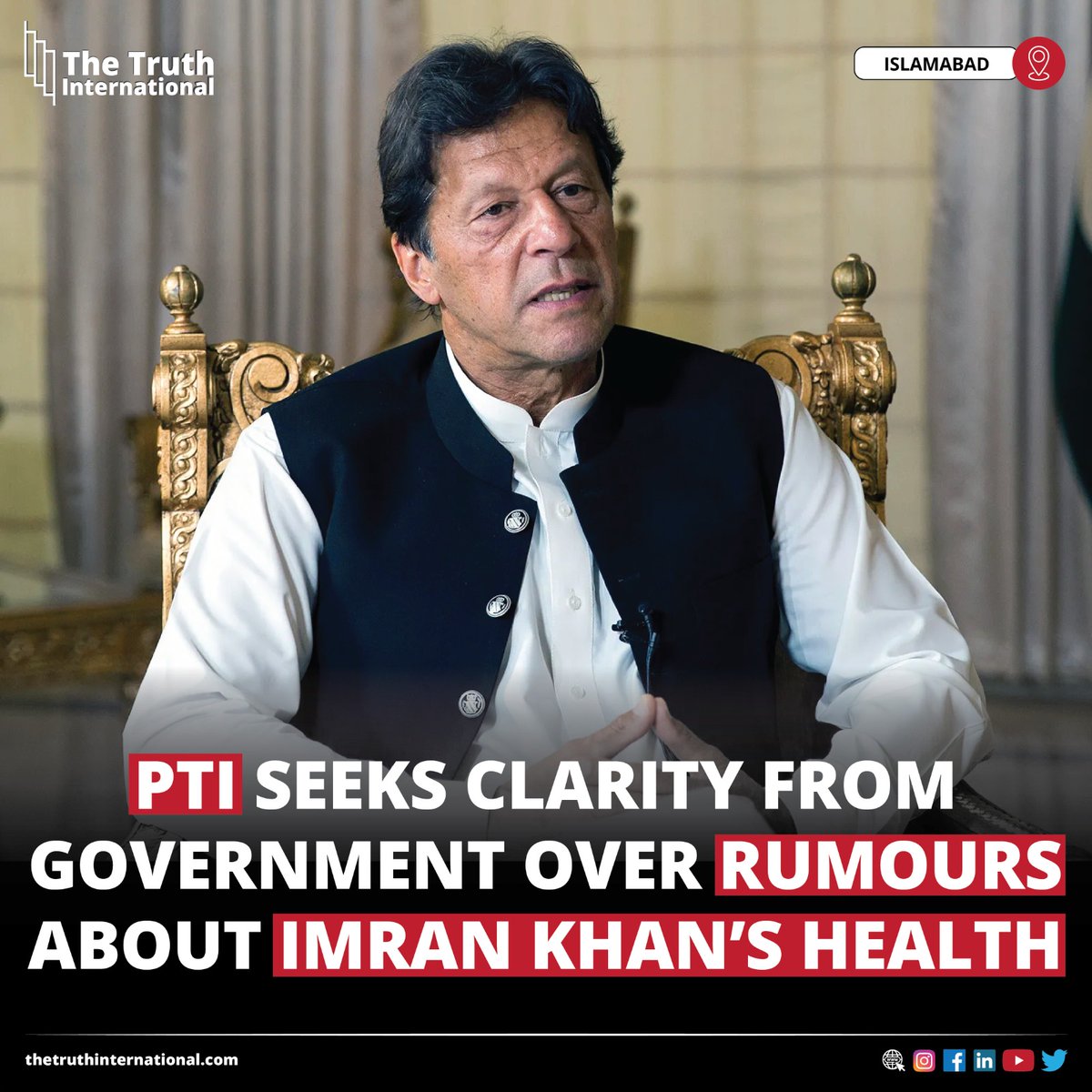 ttimagazine's tweet image. PTI seeks clarity from government over rumours about Imran Khan’s health

FOR FURTHER DETAILS: thetruthinternational.com/pti-seeks-clar…

#PTI #Seeks #Clarity #Government #Rumours #ImranKhan #Health #Islamabad #TTI