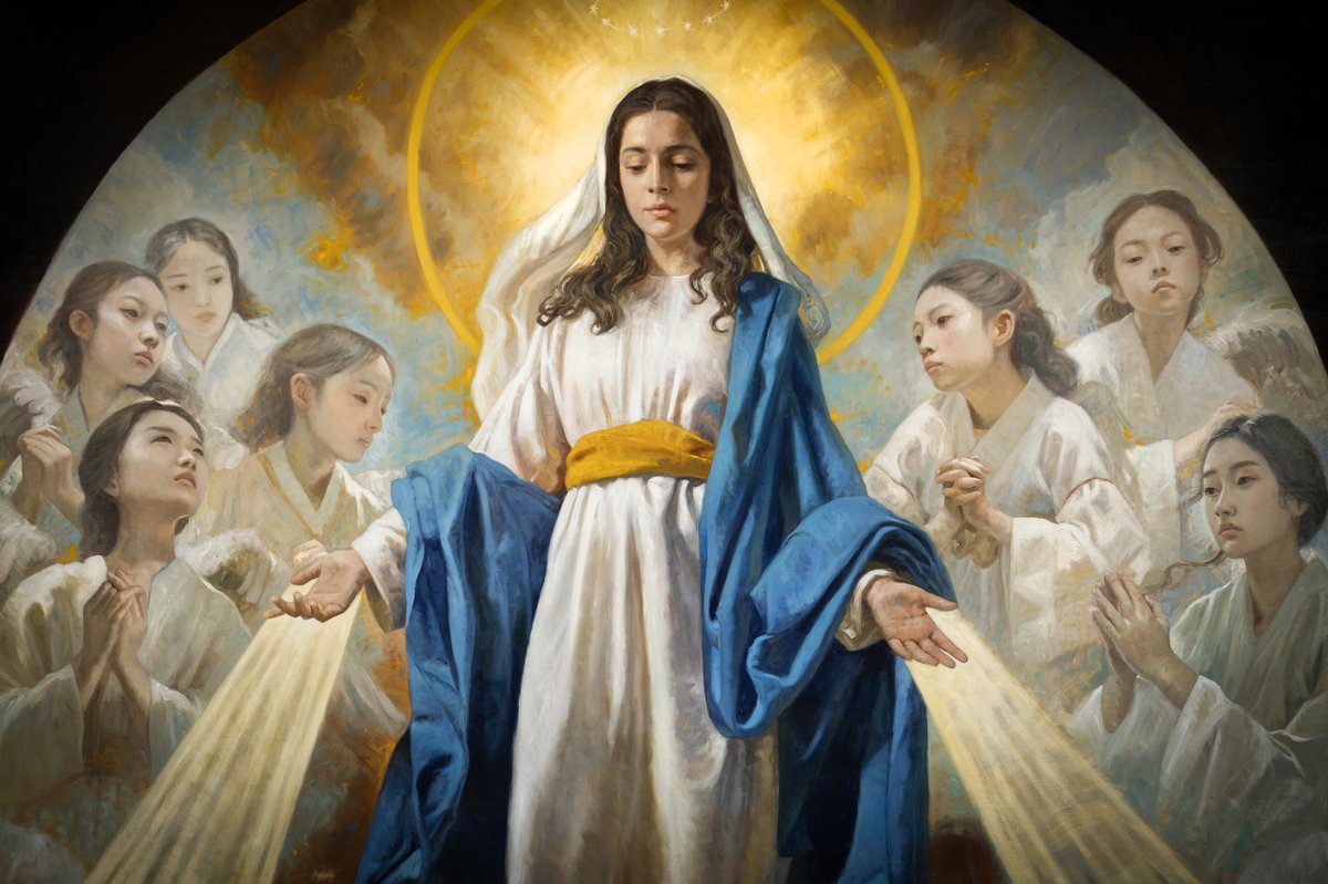 Hoy es la Festividad de la Virgen de la Medalla Milagrosa.    

Detalle de mi pintura "Inmaculada Virgen Milagrosa" para la Iglesia de la Inmaculada Concepción (无染原罪圣母主教座堂) en Pekín, China.