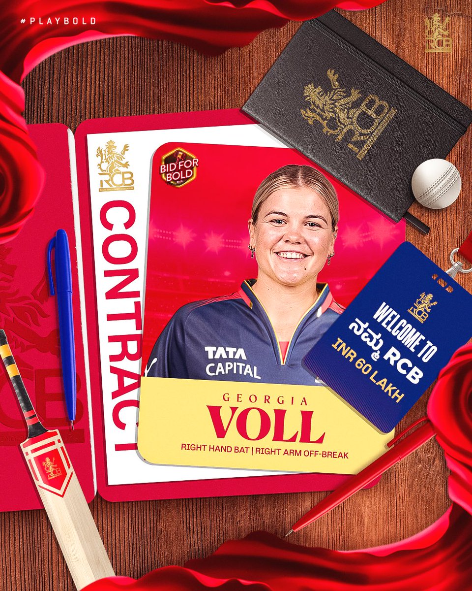 RCBTweets's tweet image. Young talent, BOLD mindset. 😎

Top order batter from Australia, with a golden arm! 🌟

She has the joint highest score in the WPL (99). Welcome to RCB, Georgia Voll. ❤️‍🔥

#PlayBold #ನಮ್ಮRCB #WPLAuction #BidForBold