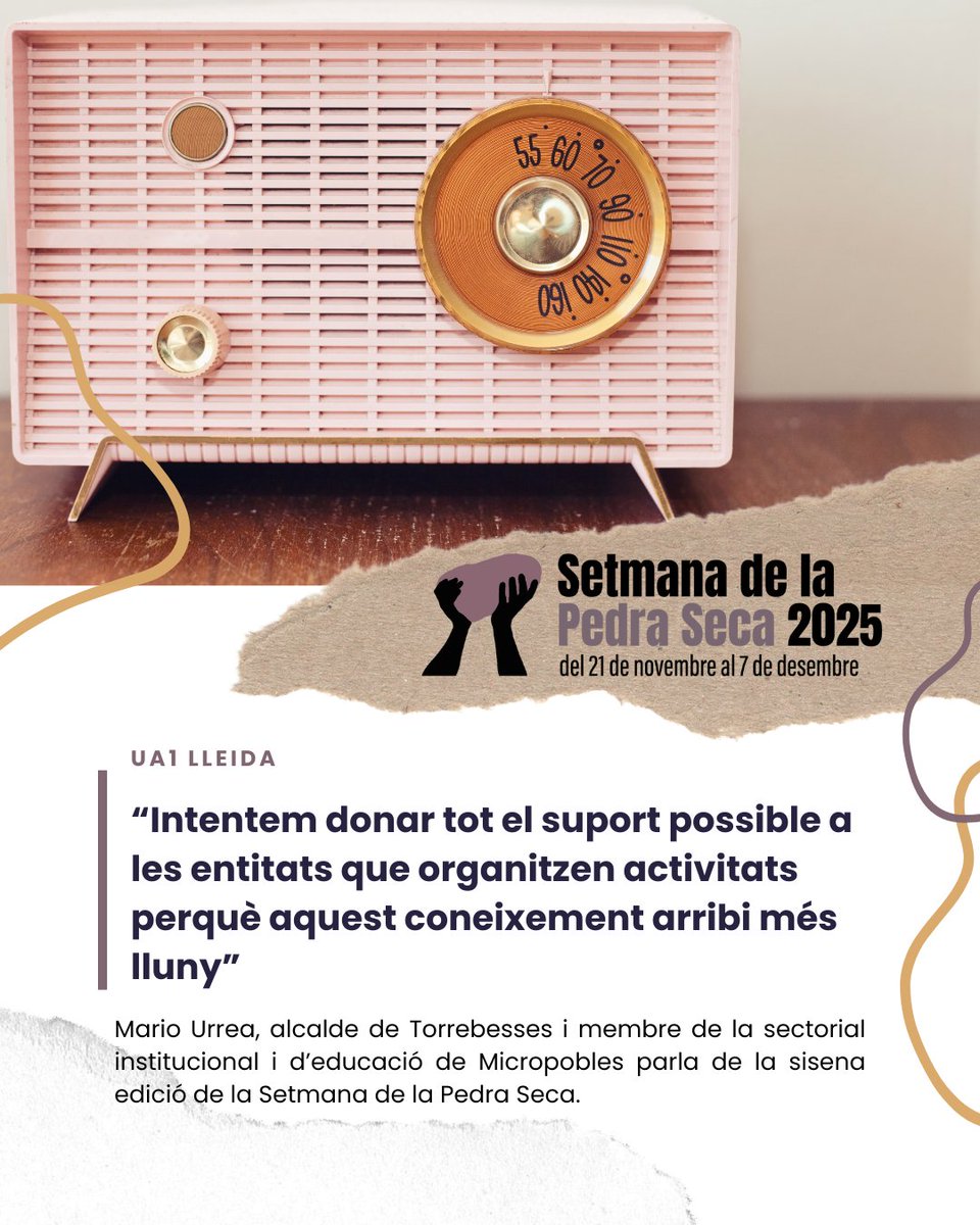 SetmPedraSeca's tweet image. 🟣📻 Mario Urrea, alcalde de Torrebesses i membre de la sectorial institucional i d&apos;educació de @Micropobles, ha parlat de la #SetmanaPedraSeca25 a @Ua1FM!

👇Gràcies per convidar-nos!👇
ua1.cat/?podcast=297113

Teniu moltes activitats en marxa fins al 7 de desembre!