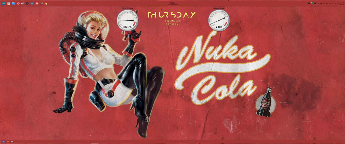 dommieko's tweet image. Vault BoyテーマはNuka Colaと変わりました。 
今回は赤です。  

#EndeavourOS