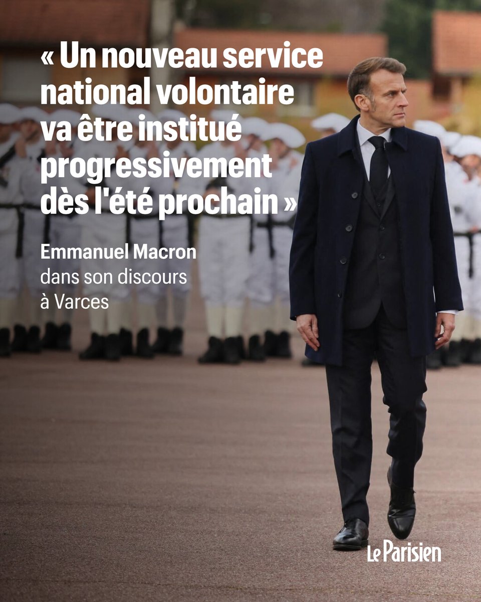 le_Parisien's tweet image. 🔴 En déplacement à Varces dans l'Isère, Emmanuel Macron a officiellement annoncé un nouveau service national volontaire, à vocation «purement militaire».

Notre DIRECT ➡️ l.leparisien.fr/yOWI