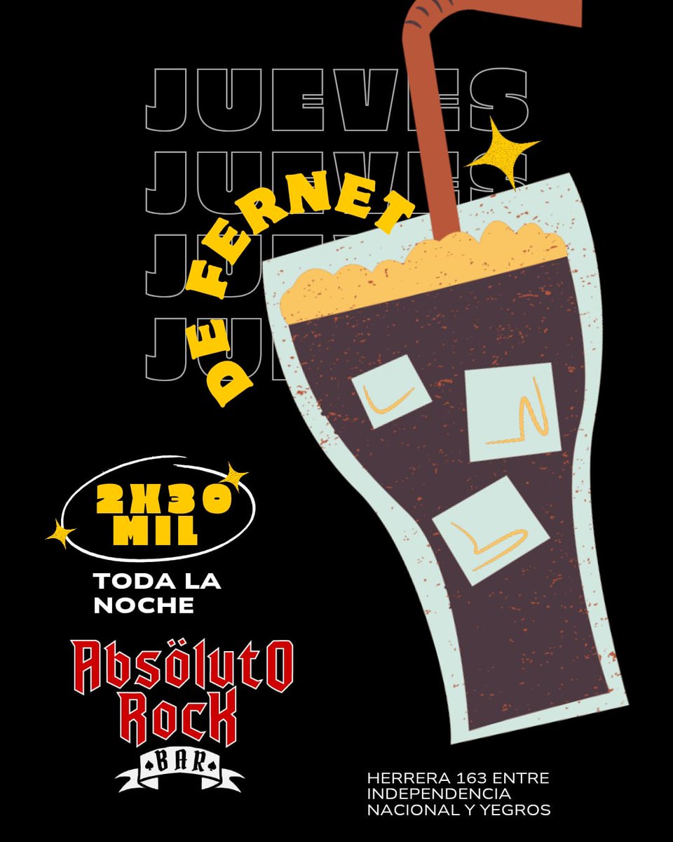 AbsolutoRockBar's tweet image. Hoy les esperamos para el &quot; Jueves de Fernet &quot;  en el #BastionDelRock

♠️ Open doors 18 hs 

♠️ Acceso libre

♠️ Promos de cerveza y tragos

♠️ Picadas, hamburguesas y pizzas 

♠️ Reserva al 0972717125

#AbsolutoRockBar
#Fernet 
#Promos
#Cerveza
#Tragos
#Picadas
#Hamburguesas