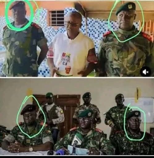 Hypercutt's tweet photo. The two images say it all. The same generals who stood beside @USEmbalo on 16 November during Armed Forces Day are the ones appearing again on the 26th during the so-called “coup.” These are his closest loyalists this was no coup.
#GuineaBissau #FakeCoup #DemocracyUnderAttack https://t.co/4Pei17mAyU