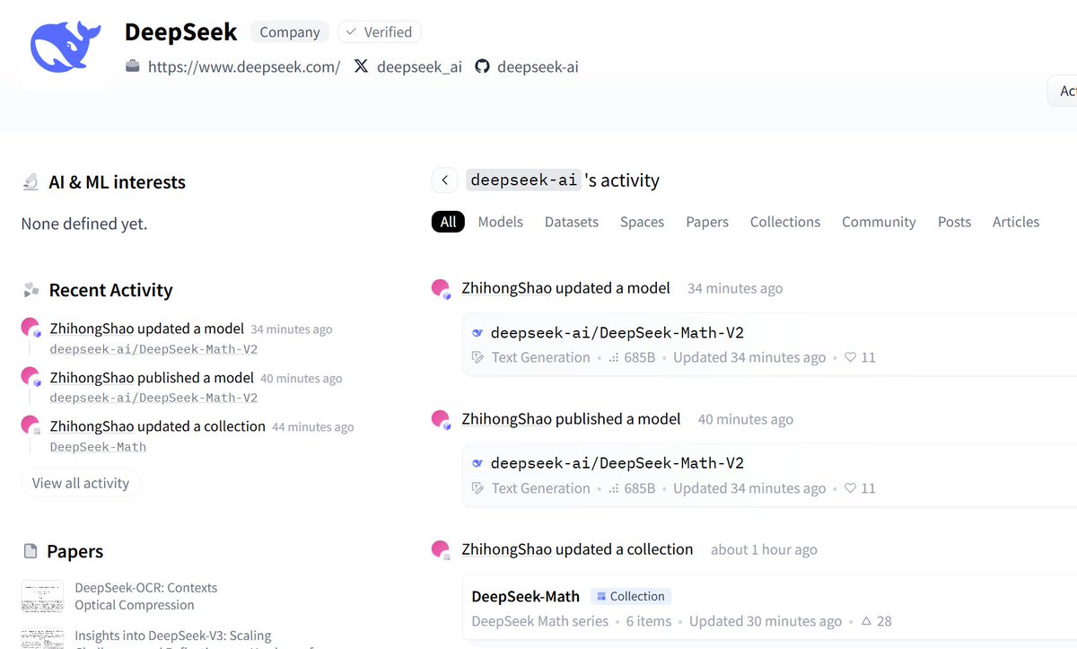 jiqizhixin's tweet image. DeepSeek just released DeepSeek-Math-V2!

DeepSeekMath-V2: Towards Self-Verifiable Mathematical Reasoning

It shows LLMs can now self-verify proofs, not just output solutions. DeepSeekMath-V2 achieves gold-level IMO 2025, CMO 2024, and 118/120 Putnam 2024, pointing to a future of…