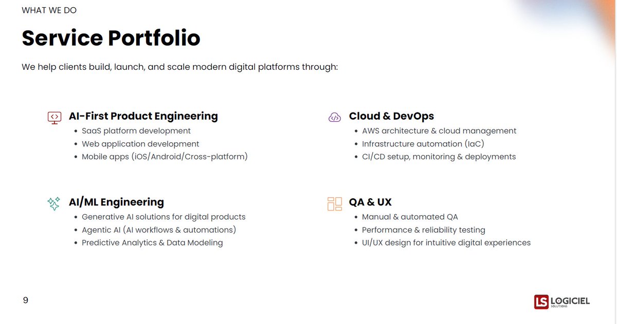 ChintanParikh10's tweet image. #LSL #Logiciel #SMEIPO

Company Background- 
LSL is an indian software company focusing on  Custom Software Development, Infrastructure &amp;amp; Cloud Services,  Big Data &amp;amp; Analytics, UI/UX Design, Software Testing &amp;amp; QA Services, MVP Development, Mobile Application Development and AI &amp;amp;…