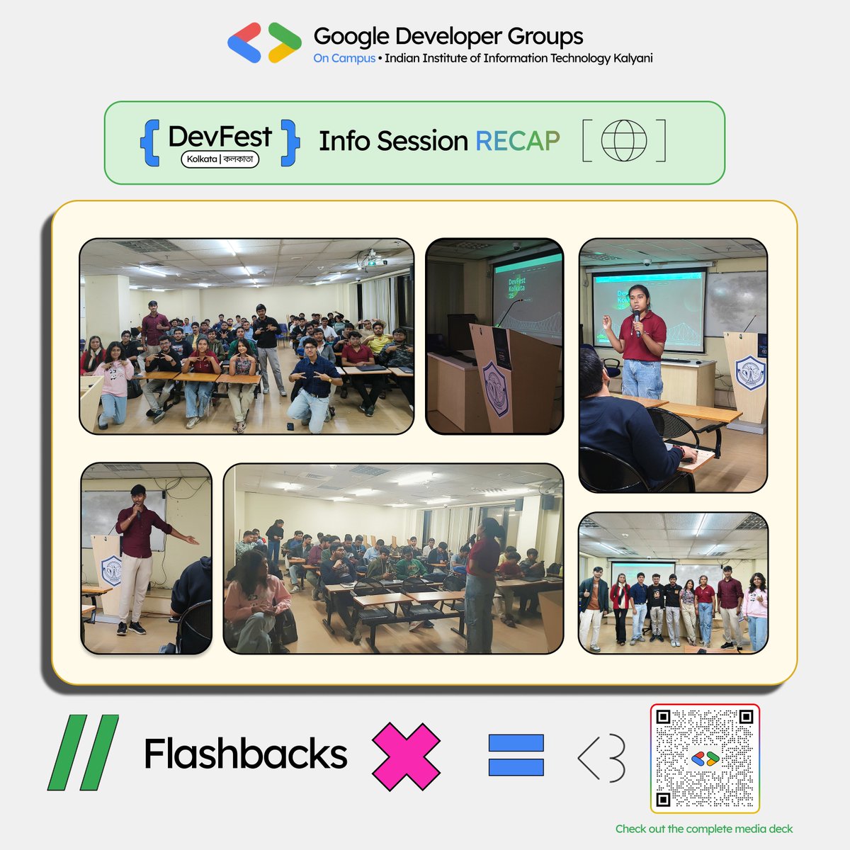 gdsciiitkalyani's tweet image. Pre-DevFest highlights at IIIT Kalyani💫
Insights on DevFest, community culture &amp;amp; opportunities for Student Developers with GDG Kolkata.
Special thanks to Sharmistha Ghosh, Titash Shil &amp;amp; Udity Banerjee 🙌
📸 Scan the QR for the full deck!

#DevFest2025 #GDGOnCampus #GDGKolkata